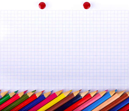 group of color pencils on the blank paperの写真素材