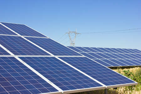 Solar cells on a big fieldの写真素材