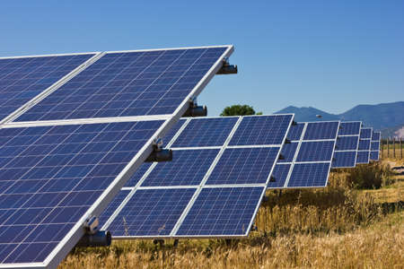 Solar cells on a big fieldの写真素材
