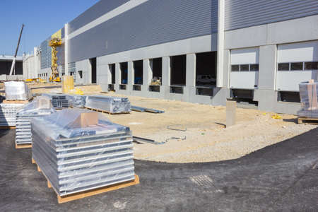 At the construction site of large warehouseの写真素材
