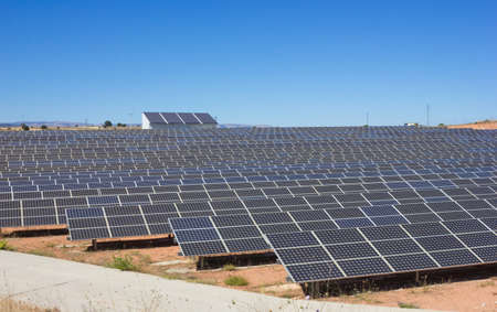 Solar Power Station against blue skyの写真素材