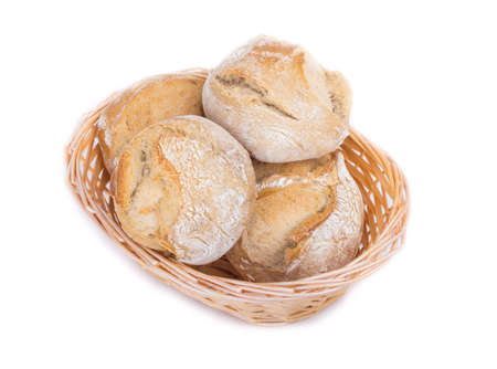 Basket with Bakery Products isolated on whiteの写真素材