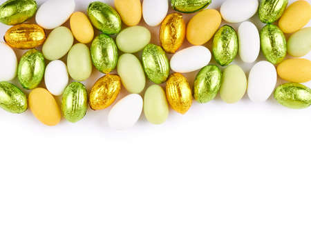 Chocolate Easter eggs on white Backgroundの写真素材