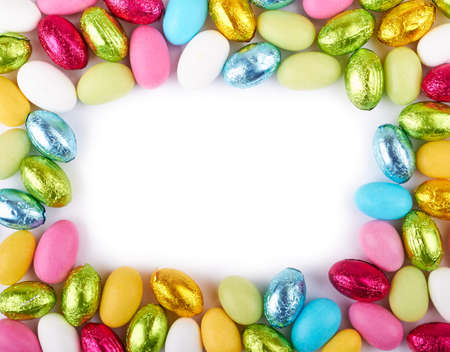 Colorful Easter Eggs frame with White Backgroundの写真素材