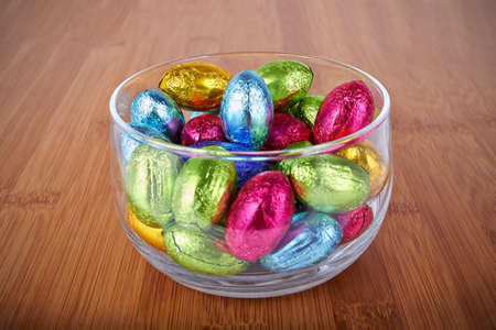 Easter Chocolate Candy in a glass vaseの写真素材