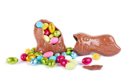 easter chocolate eggs inside Chocolate Easter Rabbitsの写真素材
