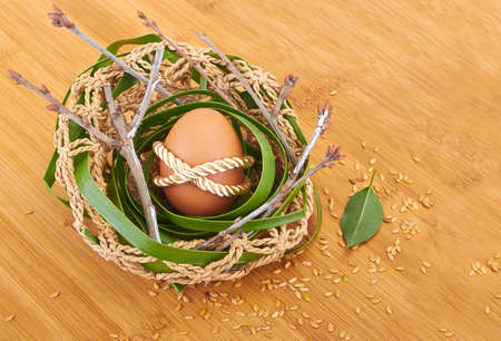 Easter Egg in a bird nest の写真素材