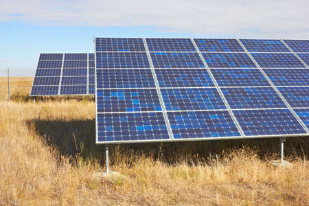 Solar Power Station in a fieldの写真素材