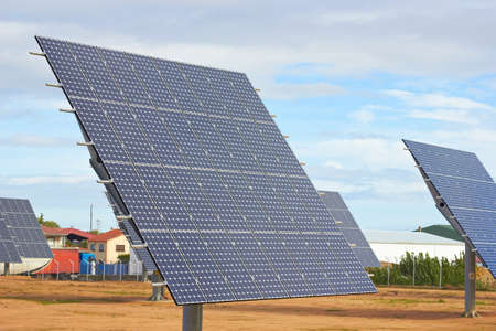 Solar Panels in a fieldの写真素材