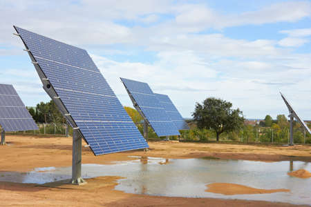 Solar Panels in a fieldの写真素材