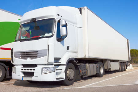 A white truck on parkingの写真素材