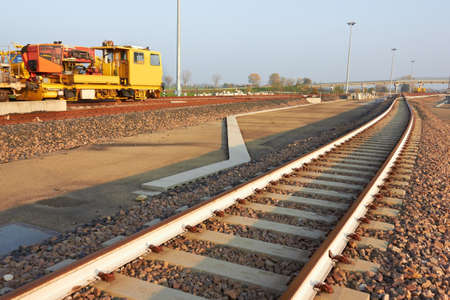 Metro construction site, railroad track installation machine の写真素材