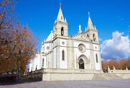 Church in Portugal against blue sky, Vila Verdeの写真素材