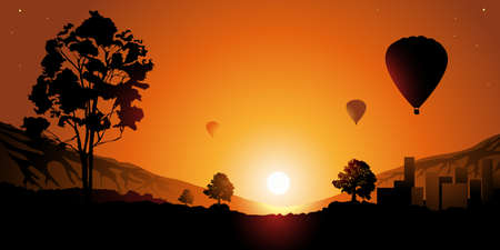 Colorful sunset  Balloons in the skyのイラスト素材
