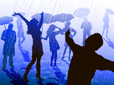 People enjoying the rainのイラスト素材