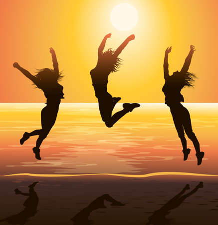 Beach Party, Jumping Silhouettesのイラスト素材