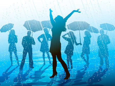 Enjoying the rainのイラスト素材