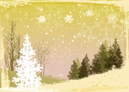 Winter forest grunge backgroundのイラスト素材