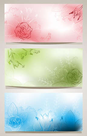 Set of horizontal backgrounds with flowersのイラスト素材