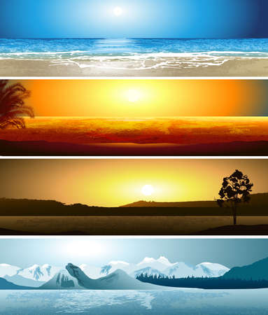 A series of illustrations of 4 geographical locationsのイラスト素材