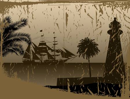 pirate ship in oceanのイラスト素材