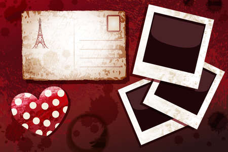 Blanks instant photo, postal card and heart, dark grunge のイラスト素材