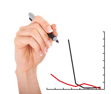 Woman's hand drawing business graph の写真素材