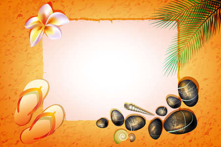 	background with stones, Flip-flops, flower and palmのイラスト素材
