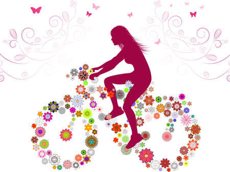 Spring Girl on bikeのイラスト素材