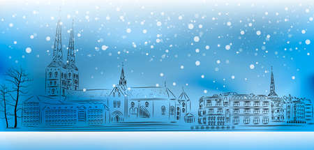 Christmas Street view in the old city , Europe, Lubeck のイラスト素材