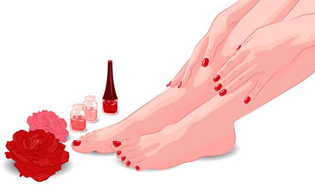 Female feet and hands, manicures and pedicures のイラスト素材