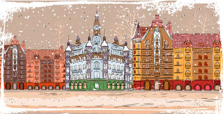 cartoon christmas cityのイラスト素材