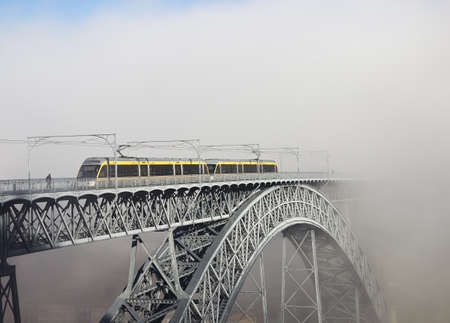Metro Train on the Bridge in Portoのeditorial素材