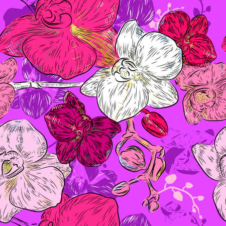 Seamless orchid flowers Patternのイラスト素材