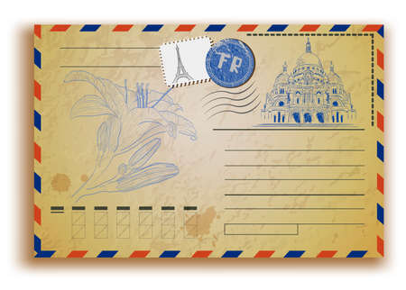 vintage postcard with Sacre Coeurのイラスト素材