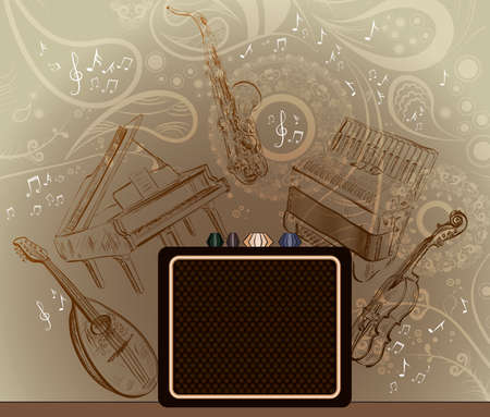 Abstract brown with musical instrumentsのイラスト素材