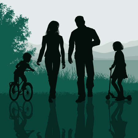 Family walking in a parkのイラスト素材