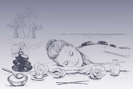 Beauty tropical spa hand drawn illustrationsのイラスト素材