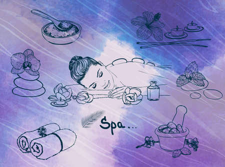 Beauty spa watercolor illustrationsのイラスト素材
