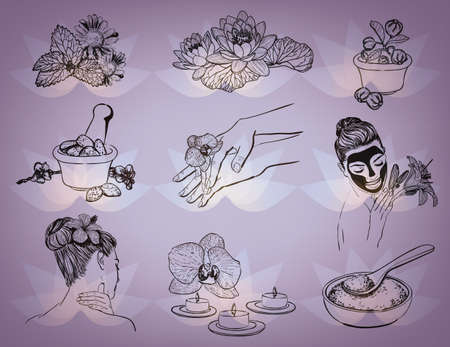 Beauty Spa sketch setのイラスト素材