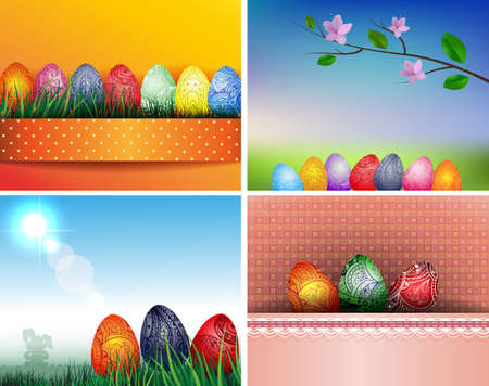 Set of colorful backgrounds with easter eggsのイラスト素材