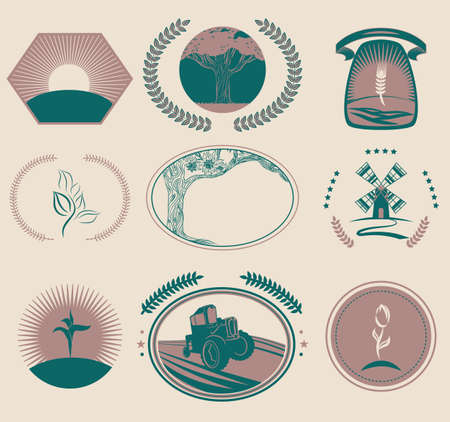 Set of bio farm labels, machinery and Agriculture fieldのイラスト素材