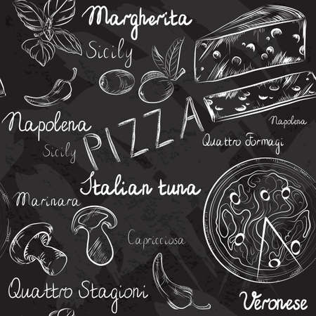 Vector seamless pattern with Pizza menuのイラスト素材
