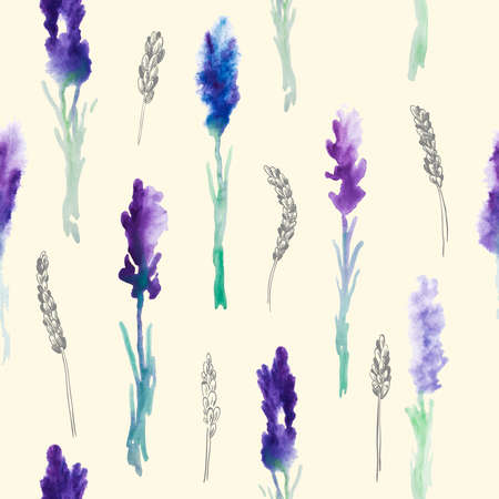 Vector Seamless pattern with Watercolor lavender flowersのイラスト素材