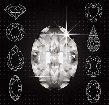 Vector Set of variously shaped diamonds and realistic gemstoneのイラスト素材