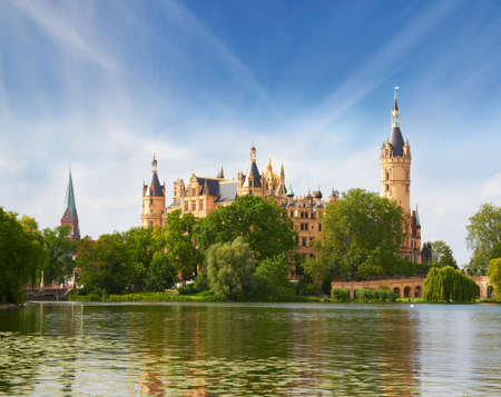 Schwerin Castle in summer day, Germanyのeditorial素材