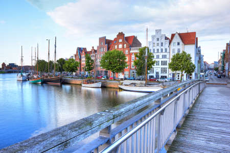 Historic old town luebeck at the river traveの写真素材