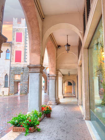 Old buildings and streets architecture in village of Serravalle in Vittorio Veneto, Italyの写真素材