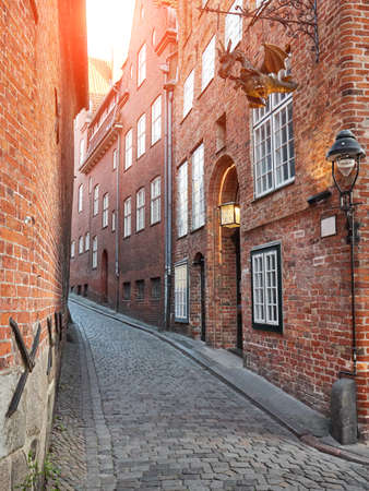 Street in the historic Old Town of Lubeck, Germany