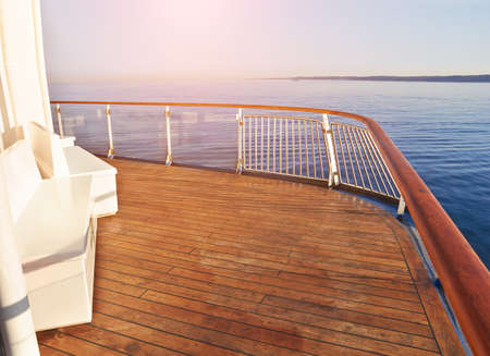 Wooden deck and seascapeの写真素材